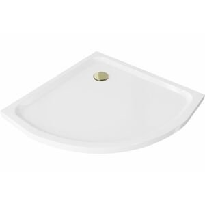 MEXEN/S Flat sprchová vanička čtvrtkruhová slim 90 x 90 cm, bílá + zlatý sifon 41109090G