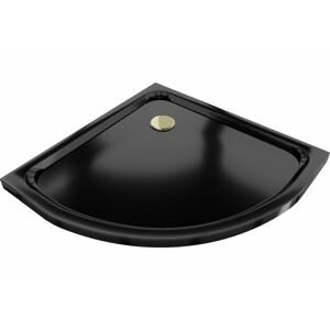 MEXEN/S Flat sprchová vanička čtvrtkruhová slim 70 x 70 cm, černá + zlatý sifon 41707070G