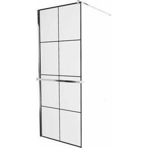 MEXEN/S KIOTO Sprchová zástěna WALK-IN s poličkou a držákem ručníků 70 x 200 cm, transparent/černá 8 mm, chrom 800-070-121-01-77