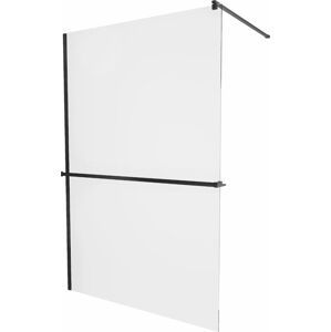 MEXEN/S KIOTO Sprchová zástěna WALK-IN s poličkou a držákem ručníků 80 x 200 cm, transparent 8 mm, černá 800-080-121-70-00