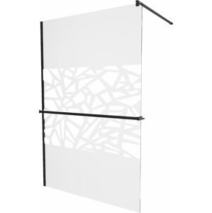 MEXEN/S KIOTO Sprchová zástěna WALK-IN s poličkou a držákem ručníků 80 x 200 cm, transparent/bílý dekor 8 mm, černá 800-080-121-70-85