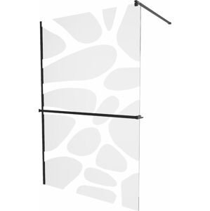 MEXEN/S KIOTO Sprchová zástěna WALK-IN s poličkou a držákem ručníků 80 x 200, transparent/bílý dekor 8 mm, černá 800-080-121-70-97