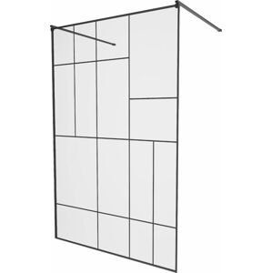 MEXEN/S KIOTO samostatně stojící sprchová zástěna 100 x 200, transparent/černá vzor 8 mm, černá 800-100-002-70-78