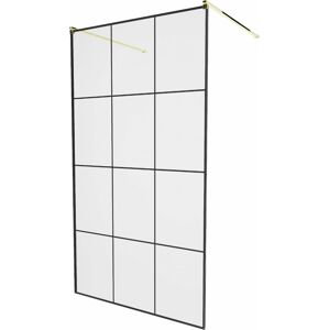 MEXEN/S KIOTO samostatně stojící sprchová zástěna 110 x 200 cm, transparent/černá vzor 8 mm, zlatá 800-110-002-50-77