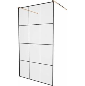 MEXEN/S KIOTO samostatně stojící sprchová zástěna 110 x 200 cm, transparent/černá vzor 8 mm, růžové zlato 800-110-002-60-77