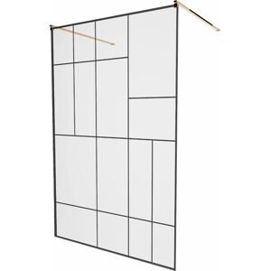MEXEN/S KIOTO samostatně stojící sprchová zástěna 110 x 200, transparent/černá vzor 8 mm, růžové zlato 800-110-002-60-78