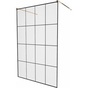 MEXEN/S KIOTO samostatně stojící sprchová zástěna 130 x 200 cm, transparent/černá vzor 8 mm, růžové zlato 800-130-002-60-77