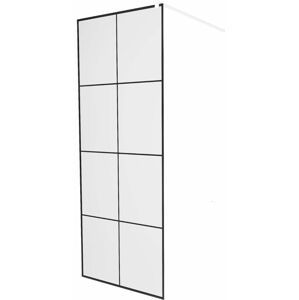 MEXEN/S KIOTO Sprchová zástěna WALK-IN 70 x 200 cm, transparent/černý vzor 8 mm, bílá 800-070-101-20-77