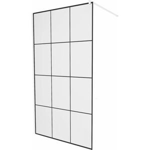 MEXEN/S KIOTO Sprchová zástěna WALK-IN 100 x 200 cm, transparent/černý vzor 8 mm, bílá 800-100-101-20-77