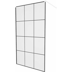 MEXEN/S KIOTO samostatně stojící sprchová zástěna 110 x 200 cm, transparent/černý vzor 8 mm, bílá 800-110-002-20-77