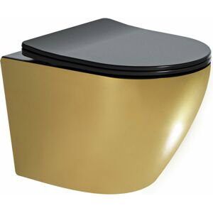 MEXEN Lena Závěsná WC mísa včetně sedátka s slow-slim, duroplast, černá/zlatá 30224076