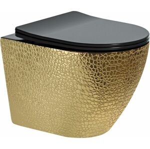 MEXEN Lena Závěsná WC mísa včetně sedátka s slow-slim, duroplast, černá/zlatá vzor 30224078