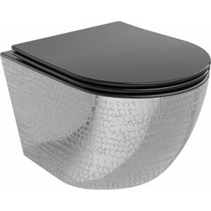 MEXEN Lena Závěsná WC mísa včetně sedátka s slow-slim, duroplast, černá mat / stríbrný vzor 30224072