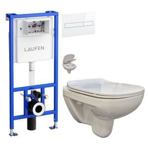 LAUFEN Rámový podomítkový modul CW1 SET s bílým tlačítkem + WC bez oplachového kruhu Edge + SEDÁTKO H8946600000001BI EG1