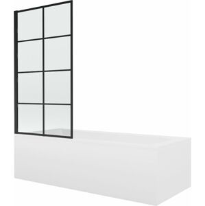 MEXEN/S Vega obdélníková vana 150 x 70 cm s panelem  + vanová zástěna 80 cm,  černá  vzor fix 550115070X9308007077