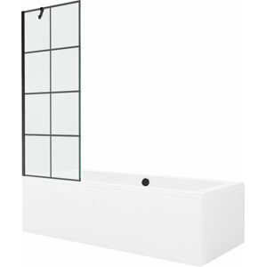 MEXEN/S Cube obdélníková vana 180 x 80 cm s panelem + vanová zástěna 70 cm, černá vzor 550518080X9507007077