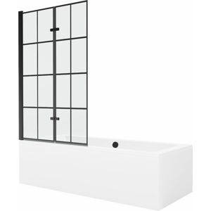 MEXEN/S Cube obdélníková vana 170 x 80 cm s panelem + vanová zástěna 100 cm, černá vzor 550517080X9210027077