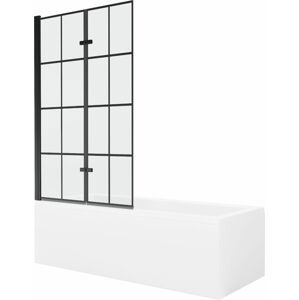 MEXEN/S Cubik obdélníková vana 150 x 70 cm s panelem + vanová zástěna 100 cm, černá vzor 550315070X9210027077