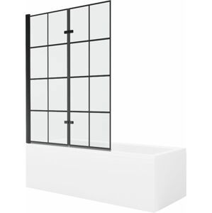 MEXEN/S Cubik obdélníková vana 150 x 70 cm s panelem + vanová zástěna 120 cm, černá vzor 550315070X9212027077