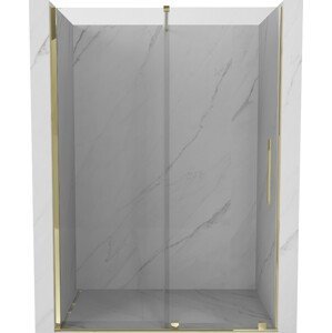 MEXEN/S Velar posuvné sprchové dveře 130 cm, transparent, zlatá 871-130-000-01-50