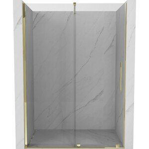 MEXEN/S Velar posuvné sprchové dveře 140 cm, transparent, zlatá 871-140-000-01-50