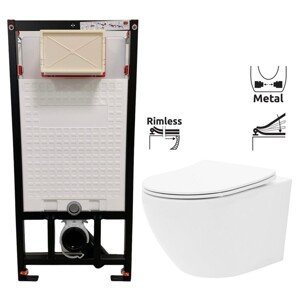 DEANTE Podomítkový rám, pro závěsné WC mísy bez tlačítka + WC REA Carlo Flat Mini Rimless + SEDÁTKO CST_WC01 X CF1