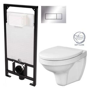 DEANTE Podomítkový rám, pro závěsné WC mísy + SLIM tlačítko chrom + WC CERSANIT DELFI + SOFT SEDÁTKO CST_WC01 051P DE2