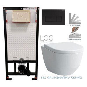 DEANTE Podomítkový rám, pro závěsné WC mísy + SLIM tlačítko černé + WC LAUFEN PRO LCC RIMLESS + SEDÁTKO CST_WC01 N51P LP2