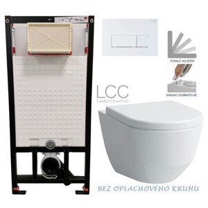 DEANTE Podomítkový rám, pro závěsné WC mísy + SLIM tlačítko bílé + WC LAUFEN PRO LCC RIMLESS + SEDÁTKO CST_WC01 A51P LP2