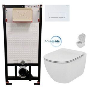 DEANTE Podomítkový rám, pro závěsné WC mísy + SLIM tlačítko bílé + WC Ideal Standard Tesi se sedátkem SoftClose, AquaBlade  CST_WC01 A51P TE1