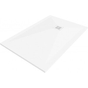MEXEN/S Stone+ obdélníková sprchová vanička 140 x 100, bílá, mřížka bílá 44101014-W