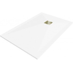 MEXEN/S Stone+ obdélníková sprchová vanička 110 x 70, bílá, mřížka zlatá 44107011-G
