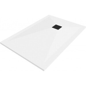 MEXEN/S Stone+ obdélníková sprchová vanička 130 x 70, bílá, mřížka černá 44107013-B
