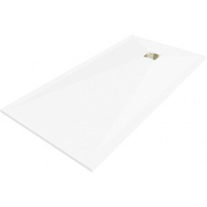MEXEN/S Stone+ obdélníková sprchová vanička 180 x 70, bílá, mřížka zlatá 44107018-G