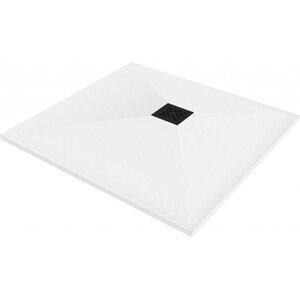 MEXEN/S Stone+ čtvercová sprchová vanička 90 x 90, bílá, mřížka černá 44109090-B