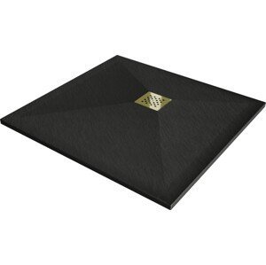 MEXEN/S Stone+ čtvercová sprchová vanička 70 x 70, černá, mřížka zlatá 44707070-G