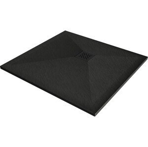 MEXEN/S Stone+ čtvercová sprchová vanička 90 x 90, černá, mřížka černá 44709090-B
