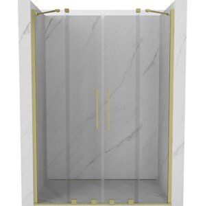 MEXEN/S Velar Duo posuvné sprchové dveře 140, transparent, zlato kartáčovaná 871-140-000-02-55