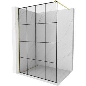 MEXEN/S Kioto Sprchová zástěna WALK-IN 150 x 200, černý vzor 8 mm, zlatá kartáčovaná 800-150-101-55-77