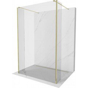 MEXEN/S Kioto Sprchová zástěna WALK-IN volněstojící 90 x 30 x 30 cm, transparent, zlatá 800-090-030-222-50-00-030