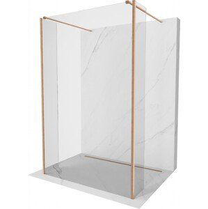 MEXEN/S Kioto Sprchová zástěna WALK-IN volněstojící 90 x 30 x 30 cm, transparent, měď kartáčovaná 800-090-030-222-65-00-030