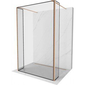 MEXEN/S Kioto Sprchová zástěna WALK-IN volněstojící 90 x 30 x 30 cm, černý vzor, měď kartáčovaná 800-090-030-222-65-70-030