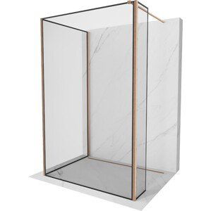 MEXEN/S Kioto Sprchová zástěna WALK-IN 90 x 70 x 40 cm, černý vzor, měď kartáčovaná 800-090-070-221-65-70-040