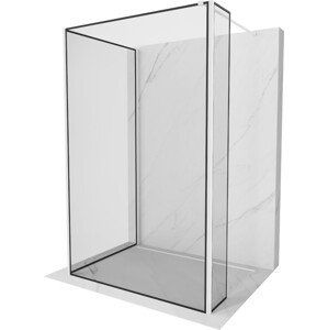 MEXEN/S Kioto Sprchová zástěna WALK-IN 90 x 80 x 30 cm, černý vzor, bílá 800-090-080-221-20-70-030