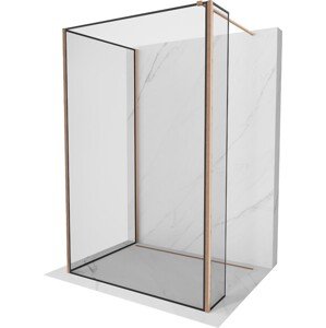 MEXEN/S Kioto Sprchová zástěna WALK-IN 90 x 80 x 30 cm, černý vzor, měď kartáčovaná 800-090-080-221-65-70-030