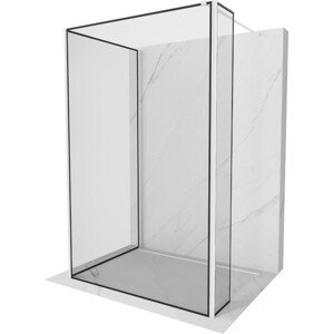 MEXEN/S Kioto Sprchová zástěna WALK-IN 100 x 80 x 40 cm, černý vzor, bílá 800-100-080-221-20-70-040