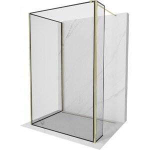 MEXEN/S Kioto Sprchová zástěna WALK-IN 100 x 90 x 30 cm, černý vzor, zlatá 800-100-090-221-50-70-030