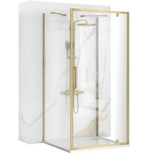 REA/S Rohový sprchový kout RAPID SWING Brush Gold Dveře: 90 x Sprchová zástěna: 100 KPL-02522