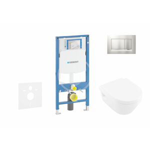 GEBERIT Duofix Modul pro závěsné WC s tlačítkem Sigma30, matný chrom/chrom + Villeroy Boch WC a sedátko, DirectFlush, SoftClose, CeramicPlus 111.300.00.5 NB7