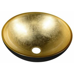SAPHO MURANO BLACK-GOLD skleněné umyvadlo kulaté 40x14 cm, černá/zlatá AL5318-77